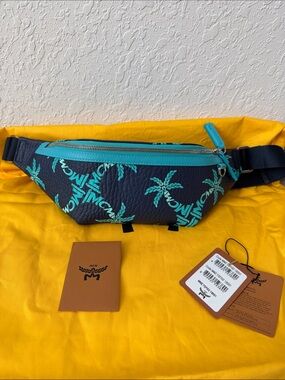 MCM Fursten Logo Beach Belt Bag with palm trees